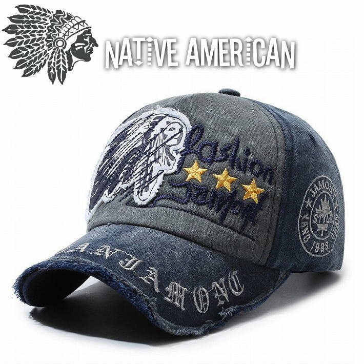 インディアン INDIAN NATIVE AMERICAN キャップ 帽子 野球帽 アウトドア メンズ ローキャップ 7987174 ネイビー 新品 1円 スタート