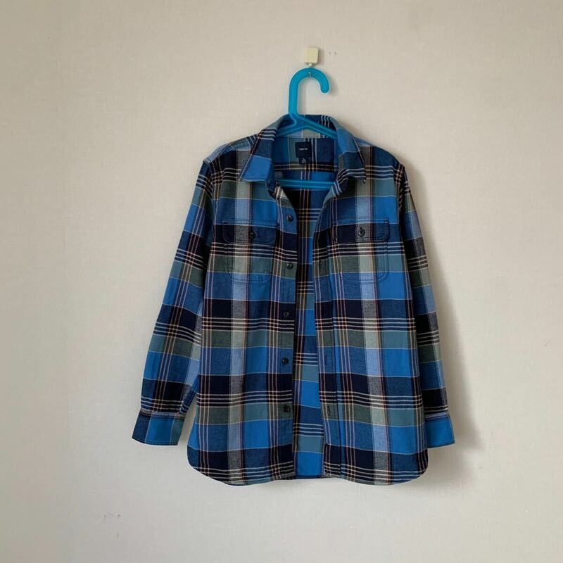 GAP KIDS チェックシャツ 140 L 長袖 チェック柄 ギャップ　ボーイズ　キッズ　チェック ブルー　水色　青　長袖シャツ　春　羽織り