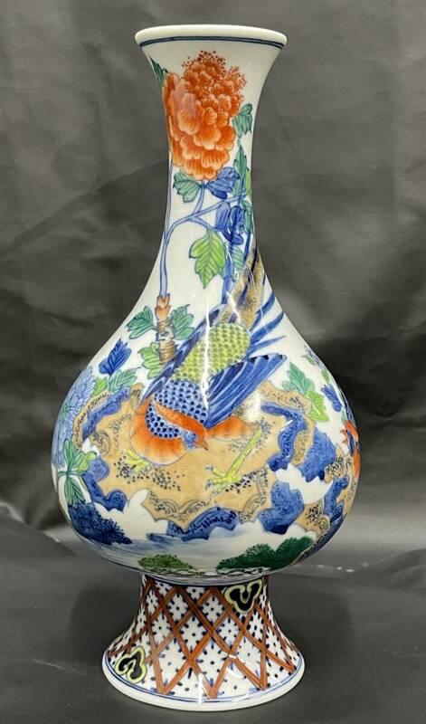 □M89 ☆花瓶 壺 大清康熙年製 色絵 花鳥図 中国古美術 花器 花入 一輪挿し