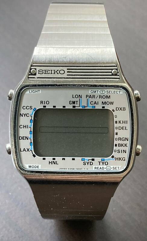 ☆k100 SEIKO/セイコー/A358-5000/ワールドタイム/デジタル/スクエア/シルバーカラー/クォーツ/メンズ腕時計