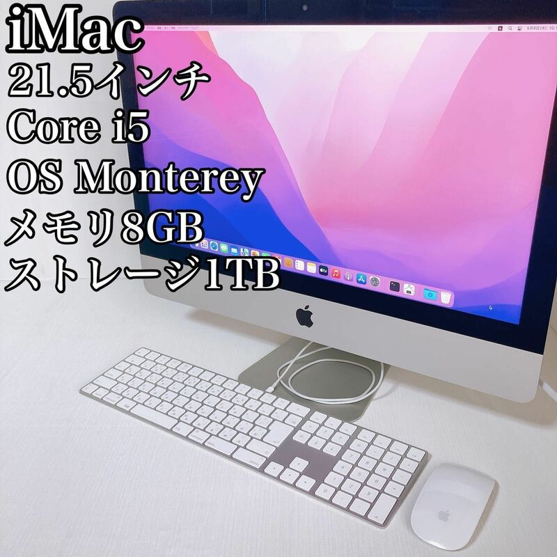 iMac　21.5インチ i5 Monterey 8GB 1TB テンキー付き