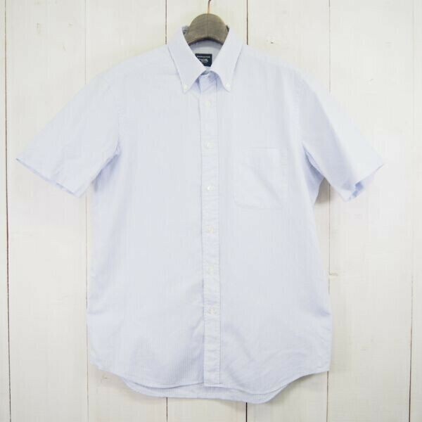 鎌倉シャツ Maker's Shirts Kamakura MANHATTAN ストライプ柄 半袖BDコットンシャツ(L)ライトブルー/日本製