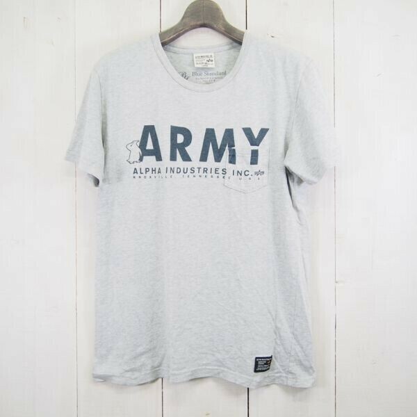 アルファインダストリーズ ALPHA INDUSTRIES ×BLUE STANDARD ARMY コットン ポケットTシャツ ポケT(L)グレー