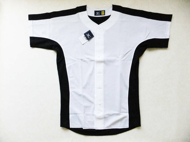 【新品】 Oサイズ ミズノ 野球 ベースボールユニフォームシャツ 半袖 メッシュタイプ 白×黒 ★ ポイント消化 クーポン消化にも