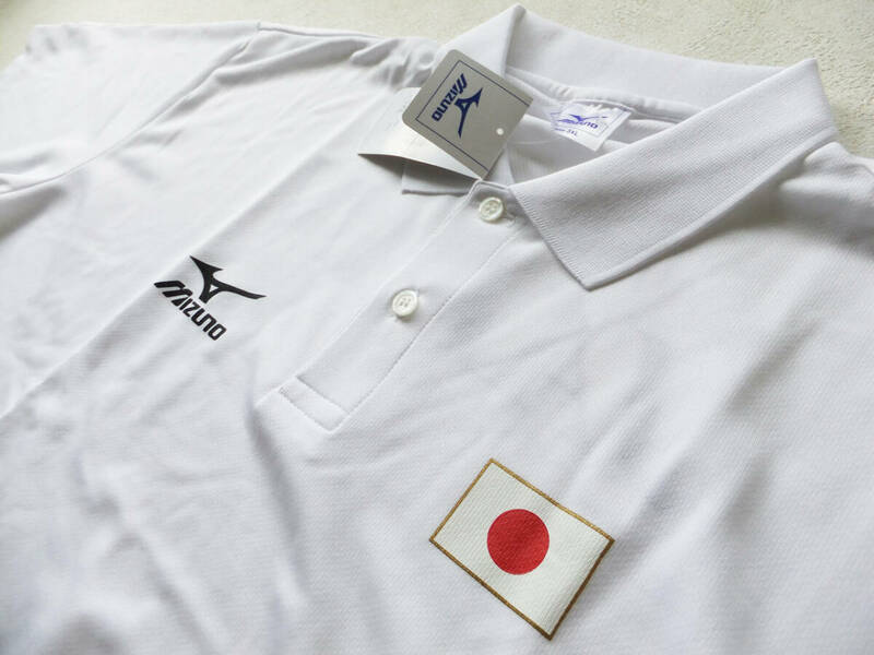 3XLサイズ（2XO相当) 体操 日本代表 日の丸 JAPAN 半袖ポロシャツ 吸汗速乾 ドライシャツ トレーニング ミズノ 白
