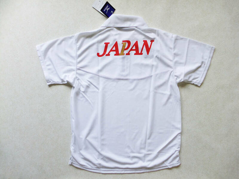 Sサイズ 体操 日の丸 JAPAN 日本代表 半袖ポロシャツ ジップタイプ トレーニング ミズノ 白 （身長162～168cm）★ ポイント消化にも