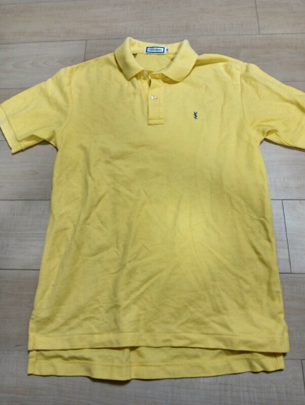 YSL イヴ・サンローラン YVES SAINT LAURENT ポロシャツ 半袖 黄色 イエロー ロゴ 古着 トップス メンズ Mサイズ 