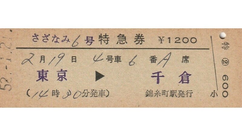 T174.『さざなみ6号』東京⇒千倉　52.1.21　総武本線：錦糸町駅発行