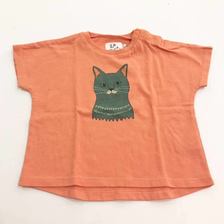 【新品未使用】La Stella ラ ステラ Tシャツ 半袖 猫 ピンク オレンジ キッズ 90cm トップス　ネコ　キャット