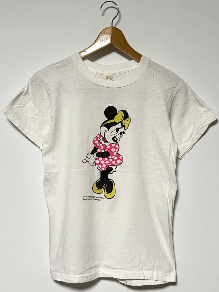 美品/80's★USA製 Disney/ディズニー ミニーマウス 発泡プリント コットン100% Tシャツ ホワイト/白 M ビンテージ