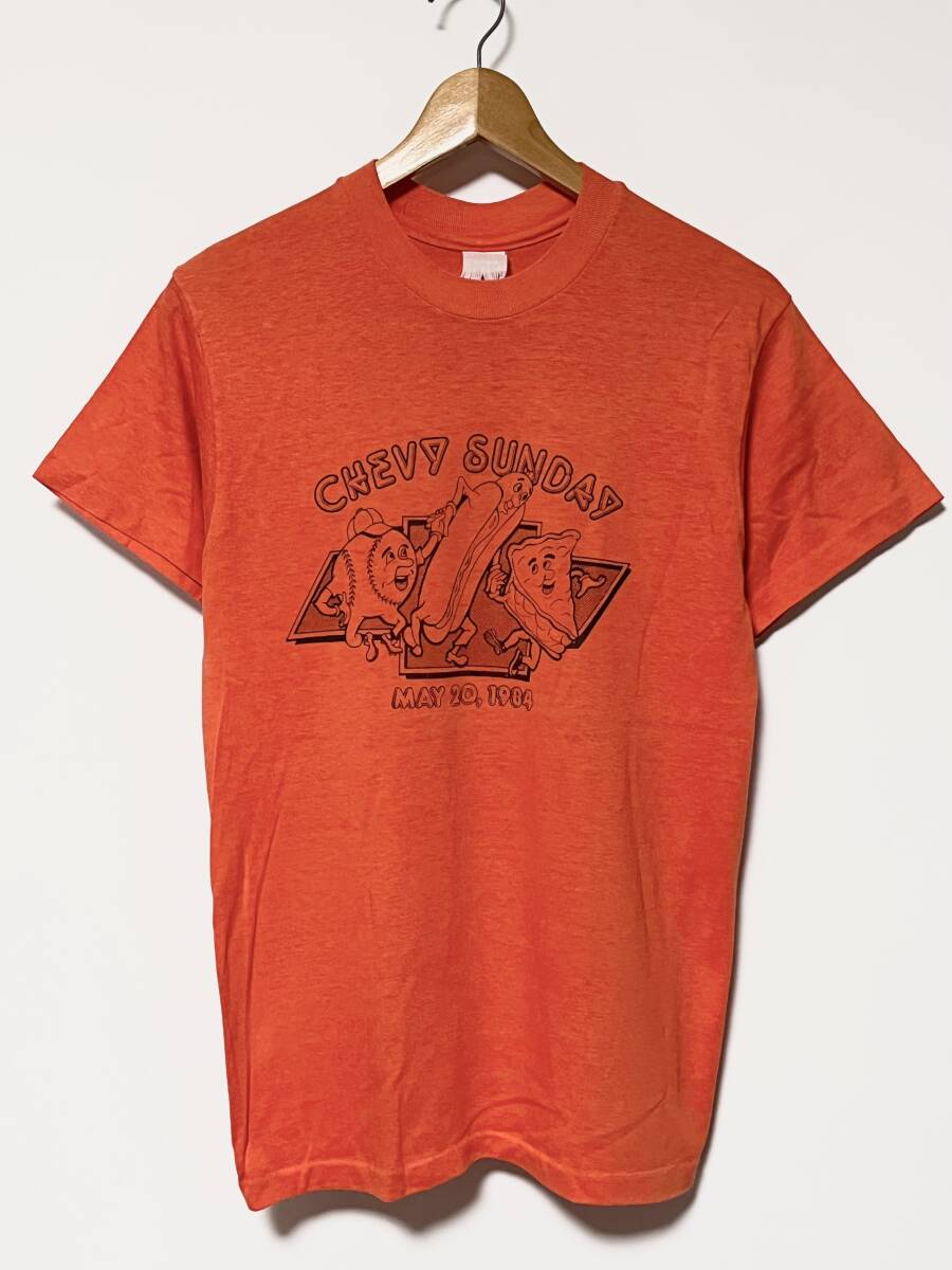 80's/CHEVY★CHEVROLET/シボレー SUPER CHEVY SUNDAY jim rydell イベント キャラクター 両面 Tシャツ オレンジ ビンテージ