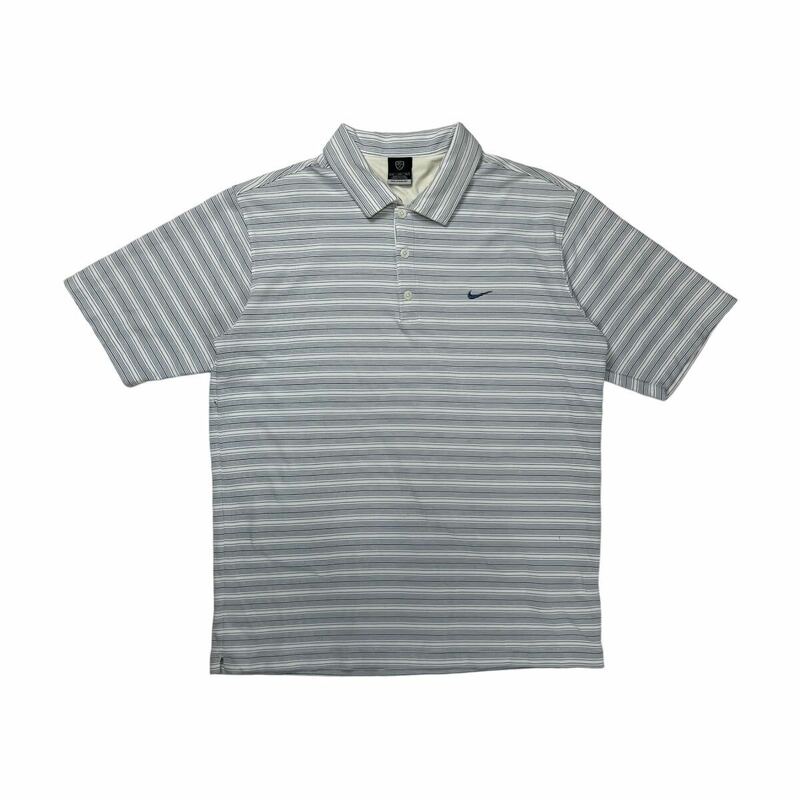NIKE GOLF ナイキゴルフ ゴルフウェア 半袖 ポロシャツ ボーダー ロゴ刺繍 ホワイト×ブルー XL