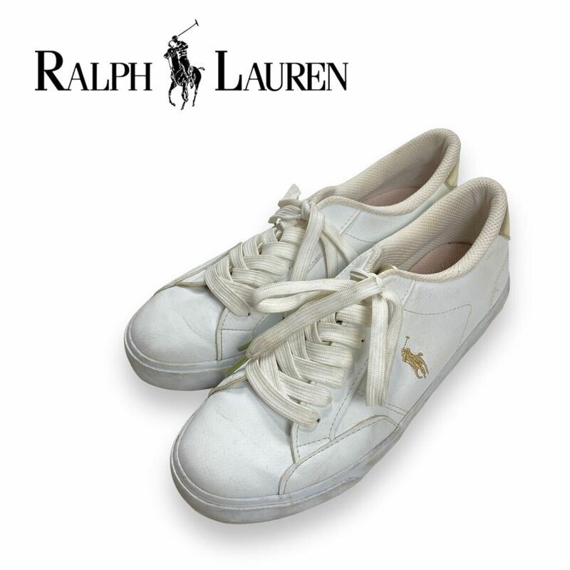 Ralph Lauren ラルフローレン ローカット スニーカー ロゴ入り ホワイト×ゴールド US 51/2