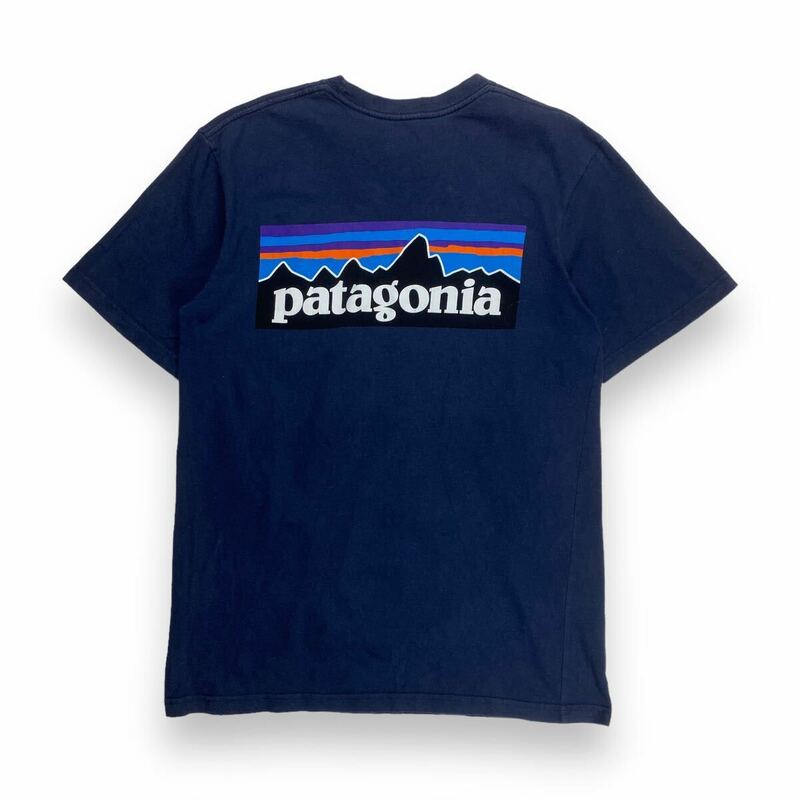 定番 patagonia パタゴニア ロゴプリント オーガニックコットン 半袖 Tシャツ ネイビー XS アウトドア