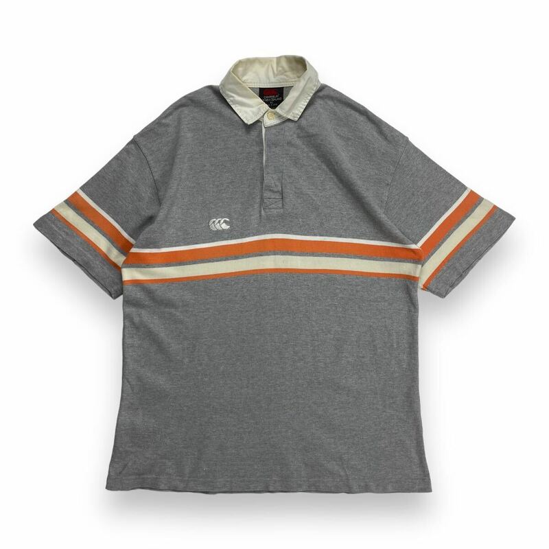 Canterbury カンタベリー 半袖 ラガーシャツ ポロシャツ グレー×オレンジ XL 日本製