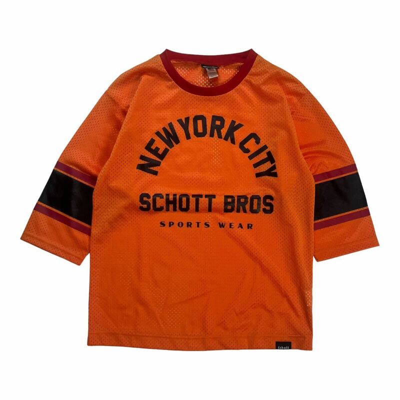 Schott ショット　NEWYORK CITY SCHOTT BROS 半袖Tシャツ カットソー　メッシュ地　オレンジ　S
