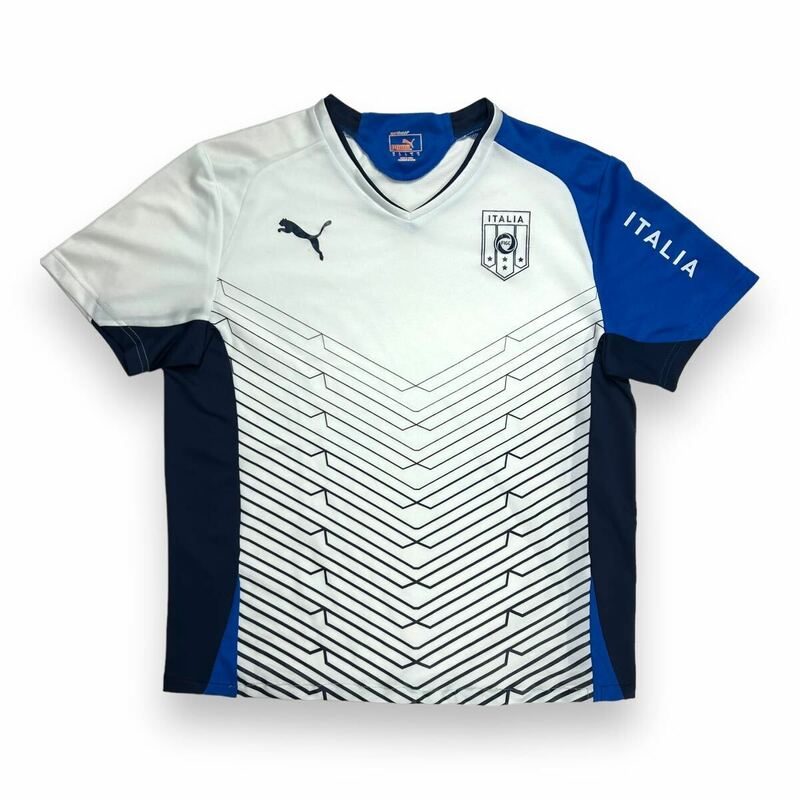PUMA プーマ イタリア代表 半袖Tシャツ カットソー スポーツウェア トレーニングウェア サッカー 速乾 ホワイト×ブルー M