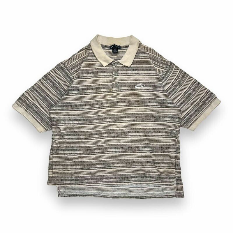 NIKE golf ナイキゴルフ 半袖ポロシャツ カットソー ゴルフウェア L 総柄 襟付き 刺繍ロゴ 