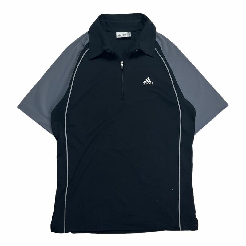 adidas golf アディダスゴルフ ハーフジップシャツ 半袖ポロシャツ ゴルフウェア スポーツウェア M ブラック/グレー