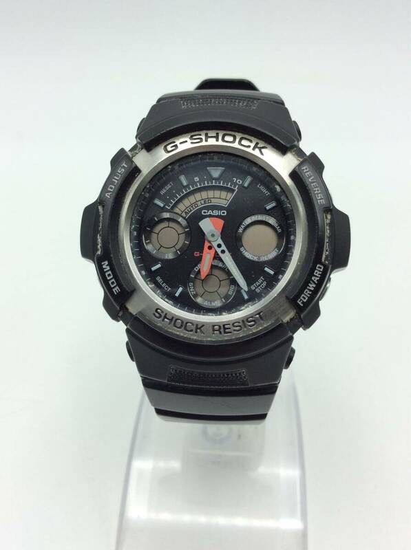 T61♪【QZ/不動品】CASIO G-SHOCK カシオ Gショック AW-590 アナデジ ステンレス クオーツ 多機能 腕時計 現状品 ♪