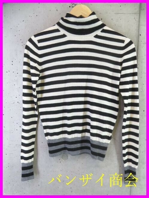 【送料300円可】025m132◆良品です◆Paul Smith BLACK ポールスミス マリンボーダー タートルネック ウールニットセーター M/ジャケット