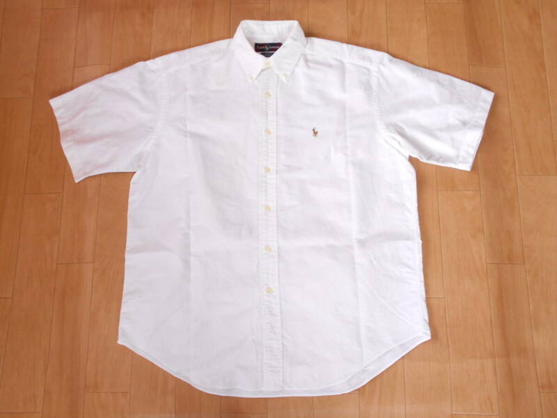 ☆8090’ｓオールドヴィンテージ　ラルフローレンBLAKE　半袖BDシャツ　サイズM大き目 良品！オックスフォード風無地白ボタンダウンブレア