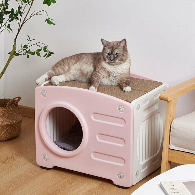 キャットハウス 猫小屋 組立式 猫 ベッド 安心安全 ペットハウス プラスチック製 小型犬小屋 防風 さびない 四季兼用　洗える ピンク