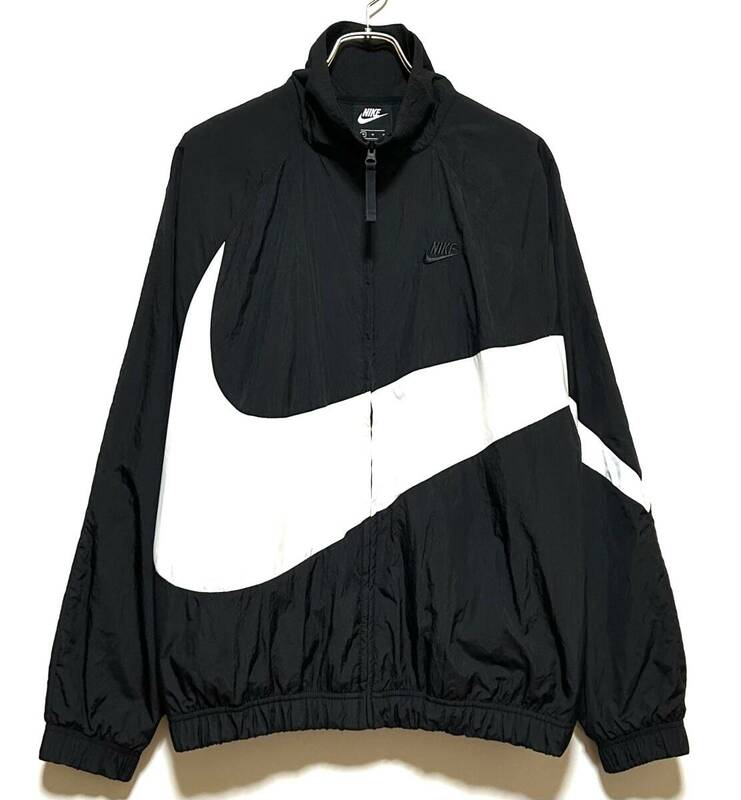 NIKE HBR STMT WOVEN JACKET BIG SWOOSH（M）黒／白 ナイキ ビッグ スウッシュ ウーブン ナイロン ジャケット オーバー サイズ