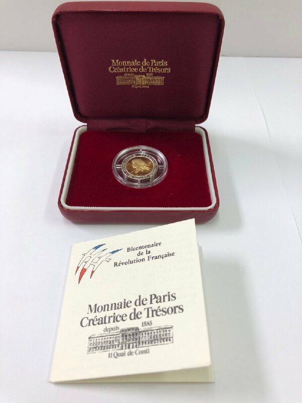 【美品】フランス革命200年記念金貨　1989年　10.3g（K22：7g・SV950：3.3g）　ケース　保証書付き