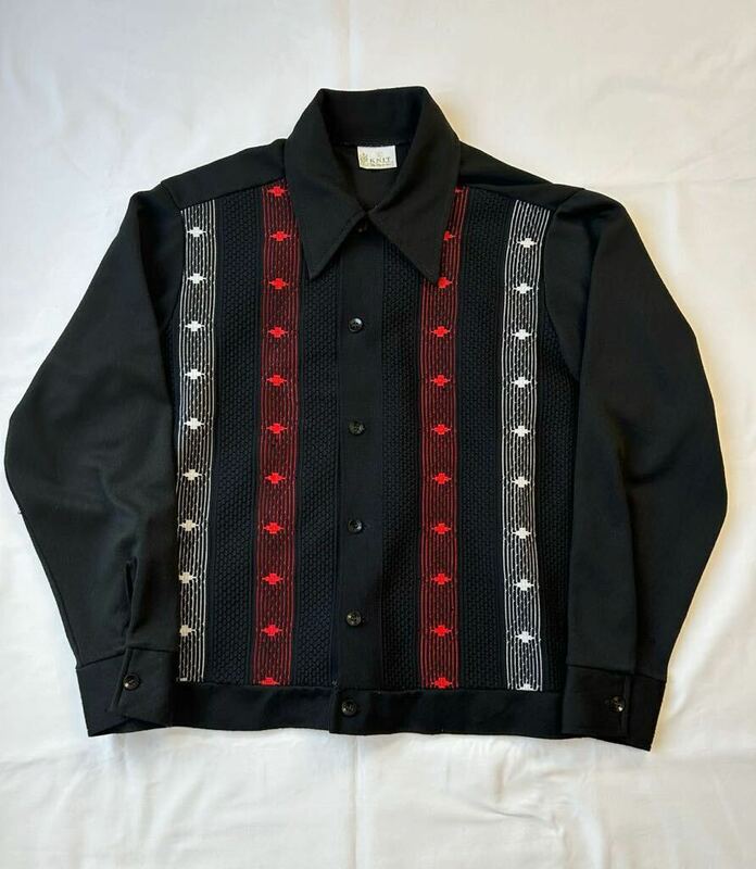 60s 70s Sears KINGS ROAD shop vintage shirts jacket black シアーズ　アメリカ ビンテージ ジャケット ポリ 黒 ブラック 長袖 シャツ