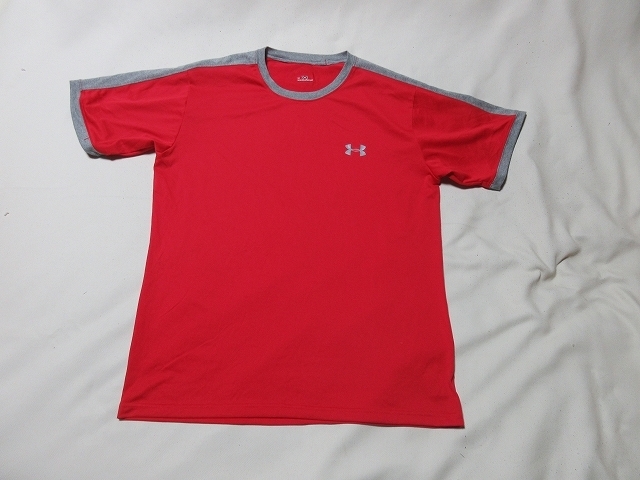 R-185★アンダーアーマー・MTR5904♪赤xグレー/UAテックHG グラフィック半袖Tシャツ(LG)★