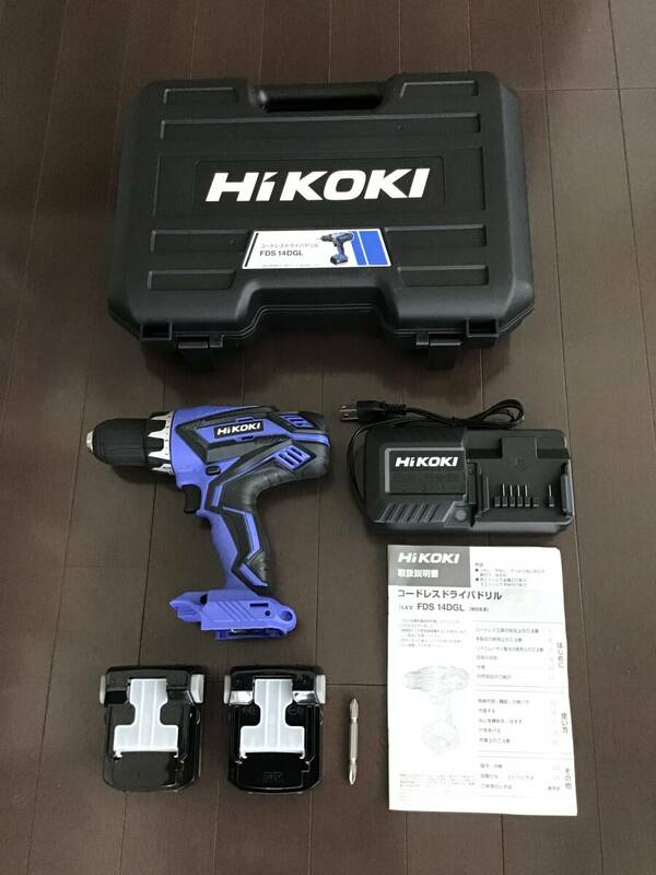 美品 USED HIKOKI 電動 14.4V コードレス ドライバー ドリル FDS14DGL 蓄電池 バッテリー 電動工具