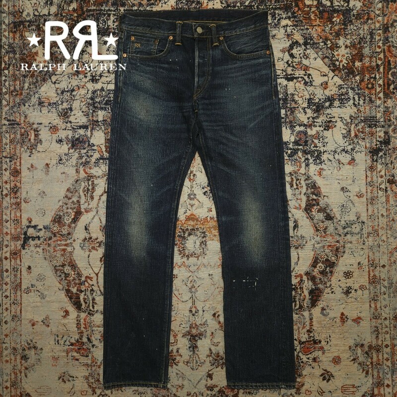 【USA製】 RRL Henderson Slim Fit Jeans 【30×30】 ヘンダーソン スリムフィット ジーンズ 肉厚 レザー ペンキ 濃紺 デニム Ralph Lauren