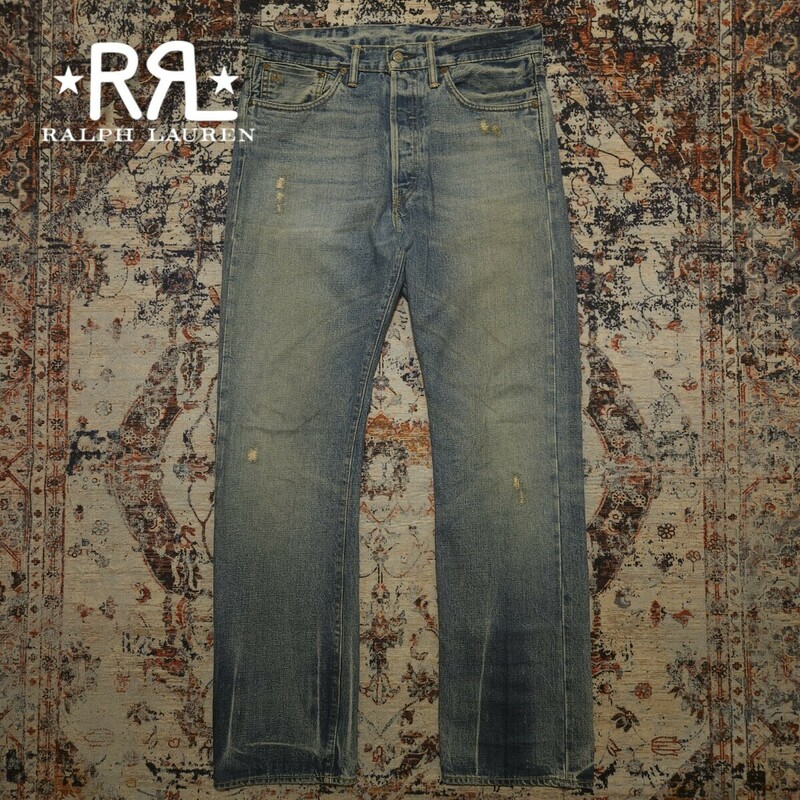 【USA製】 RRL Damaged And Repaired Straight Leg Jeans 【32×32】 ストレートレッグ ジーンズ 2007年傑作品 レザー デニム ボルチモア