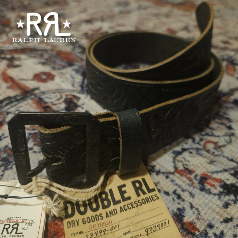 【新品】 RRL Carving Indigo Leather Belt 【30】 カービング インディゴ レザー ベルト 牛革 本藍染 エイジング 彫刻 Ralph Lauren