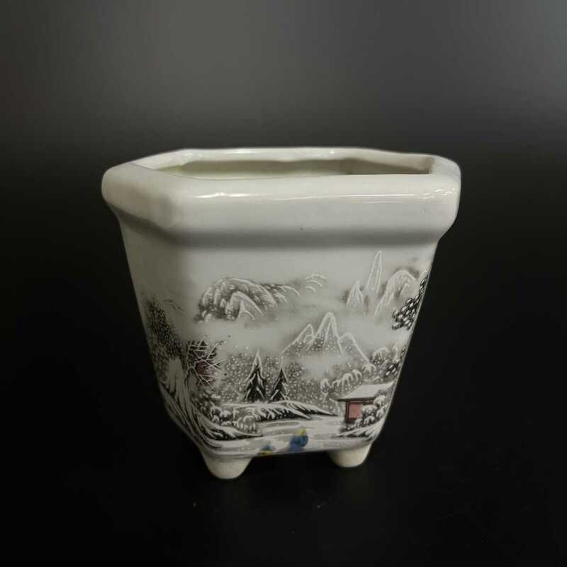 【萬藏】盆栽鉢 植木鉢 雪景図 中国古美術