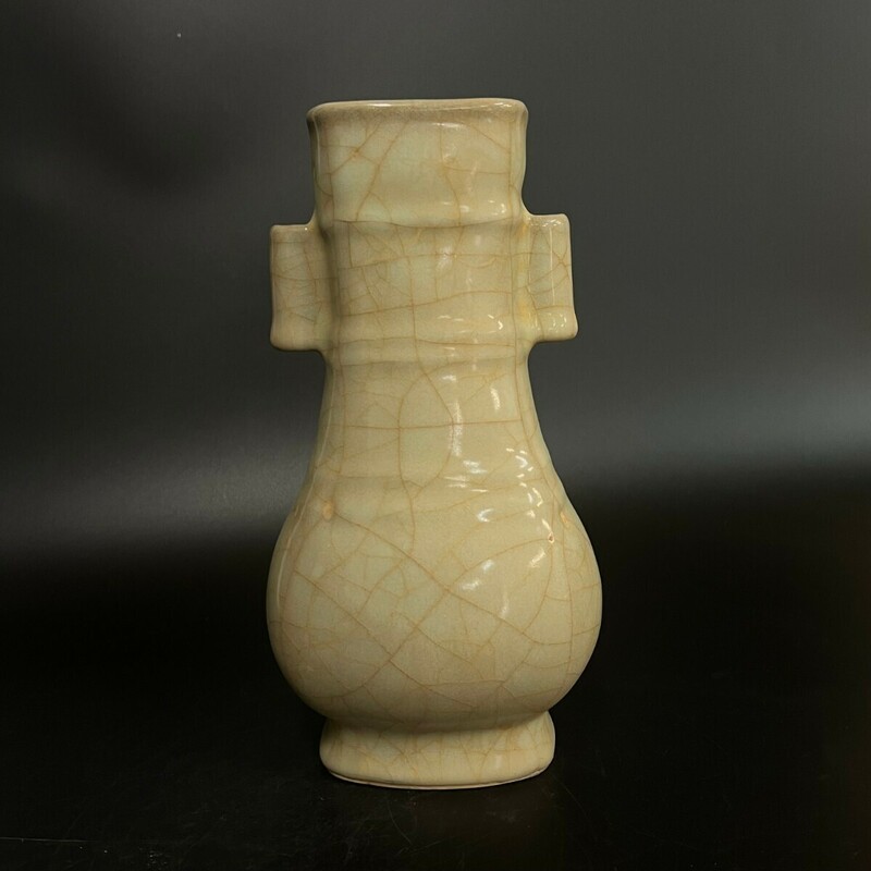 【萬藏】中国 古美術 古玩 宋官窯 黄釉 耳瓶 花瓶 花生 花入 置物 時代物