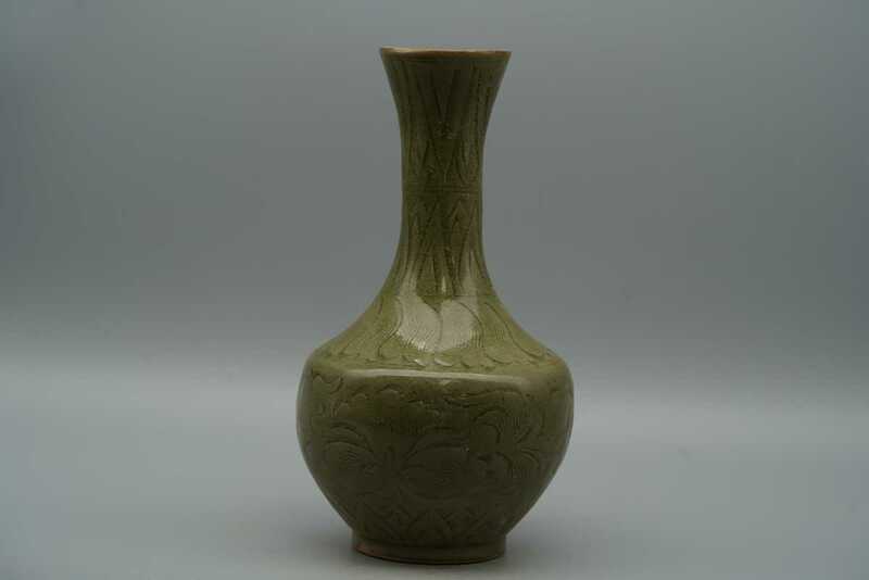 【萬藏】中国古美術 汝窯 青磁 耀州窯 花瓶 花器 古玩 中国 高さ23cm