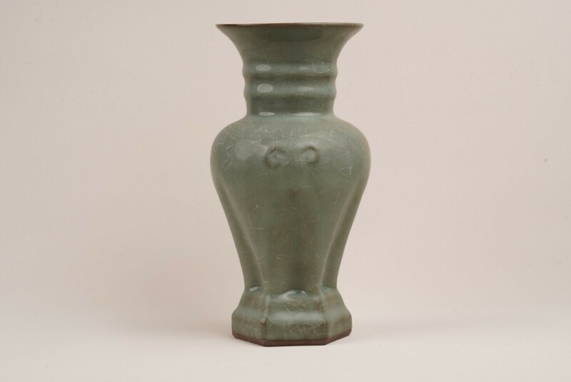【萬藏】中国 古玩 汝窯 青磁 三羊 花瓶 古美術 時代物 南宋