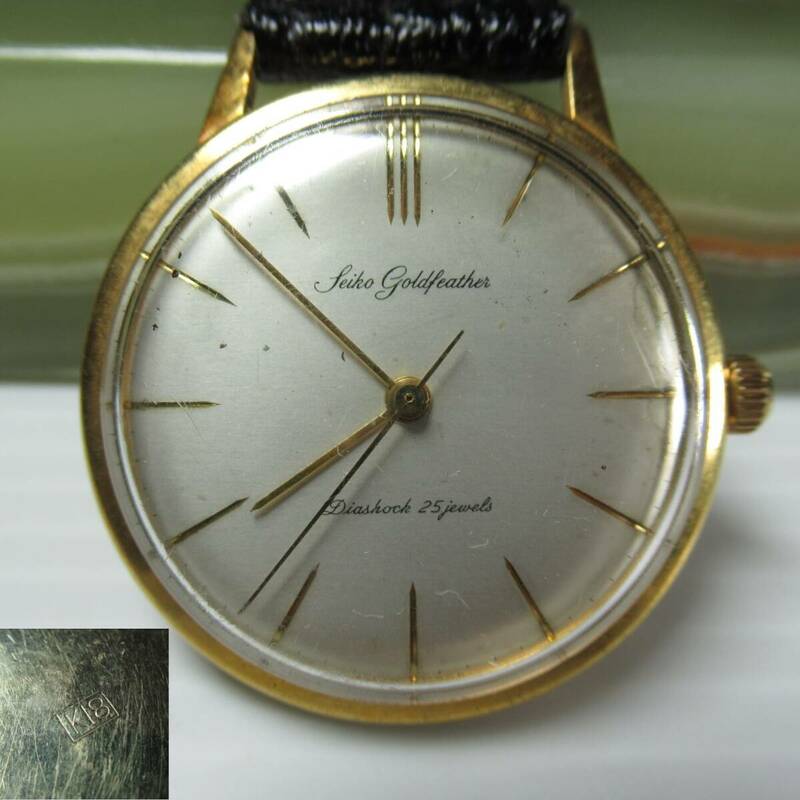 SEIKO goldfeather diashock 25jewels腕時計◆裏蓋K18刻印◆ベルト通し金具無/ジャンク扱