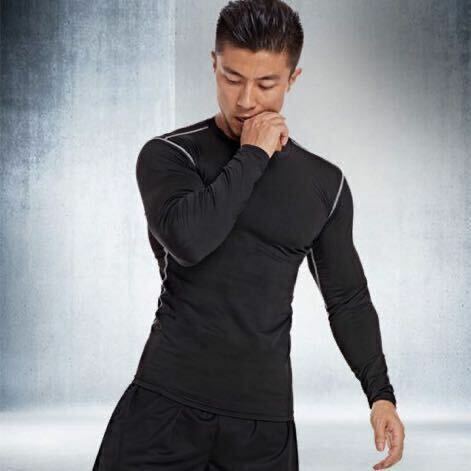新品 メンズ　Lサイズ　フィットネス　アンダー　ブラック　トップス　Tシャツ 長袖 ランニング　速乾　クイックドライ　ベーシック　ジム