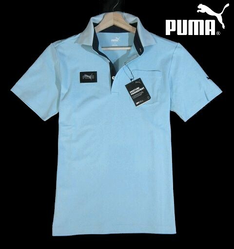 E木05789新品▼ プーマ ゴルフ 鹿の子生地 半袖ポロシャツ 【 L 】 ポロシャツ 吸水速乾性 PUMA Golf シャツ 襟裏ブランドロゴ ブルー系