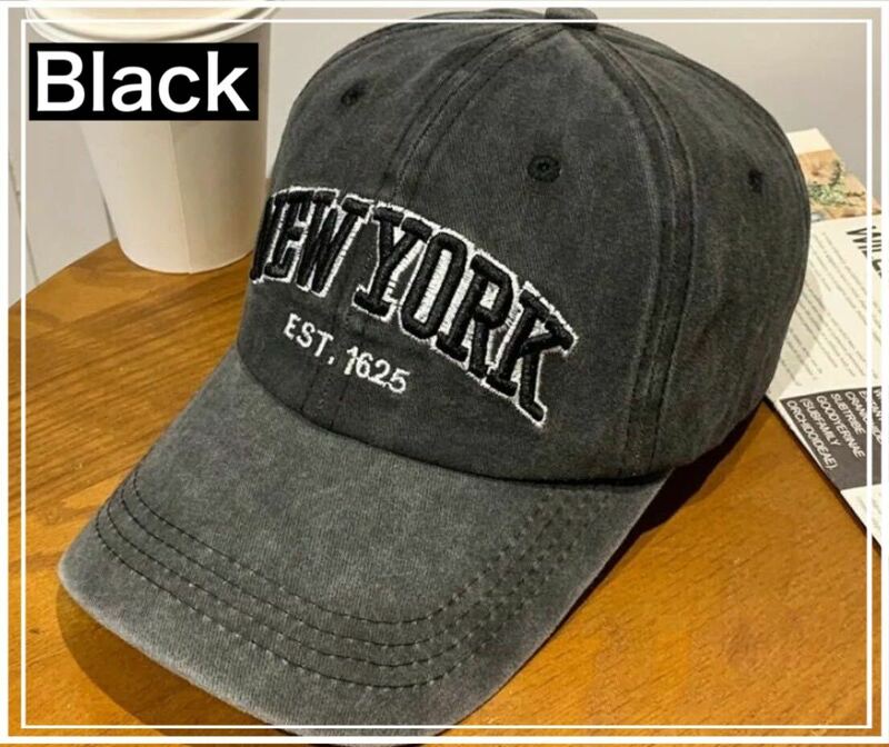キャップ　帽子　ロゴ　フリーサイズ　ユニセックス　ブラック　黒