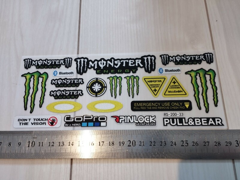 バイクステッカー　約20枚セット（1シート分）　防水　ヘルメットステッカー　　monster energy バイザーステッカー　モンスターエナジー