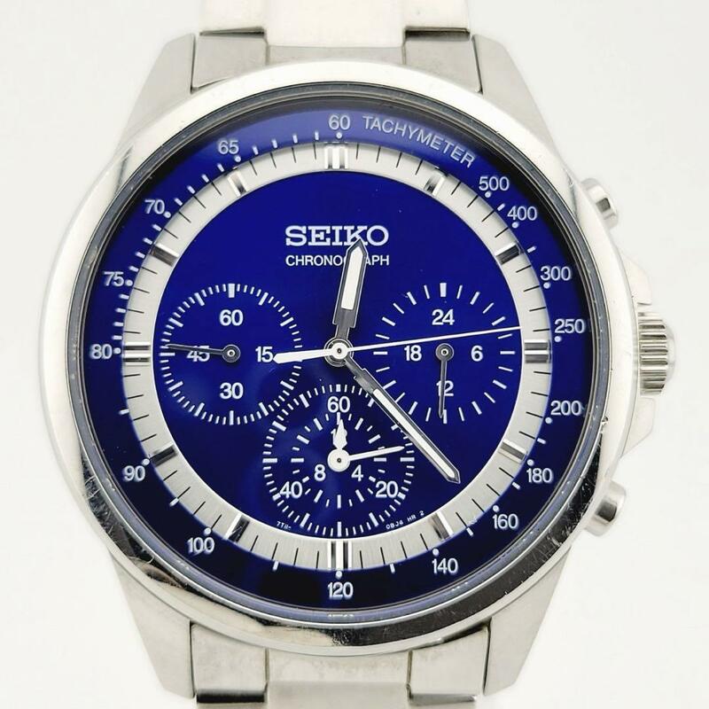 動作品 SEIKO セイコー スピードマスター 7T11-0BH0 クロノグラフ クォーツ腕時計 メンズ ブルー文字盤 アナログ