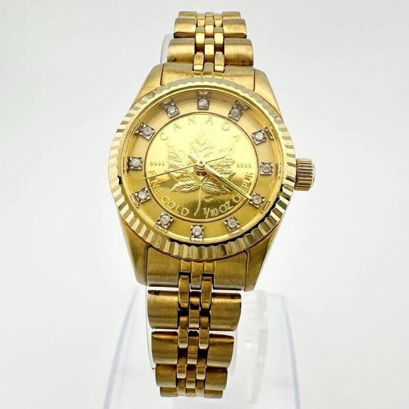 希少 美品 RODANIA カナダ ロダニア 腕時計 メダルウォッチ RO9507L メイプルリーフ金貨 1/10o K24 金 クォーツゴールド　レディース