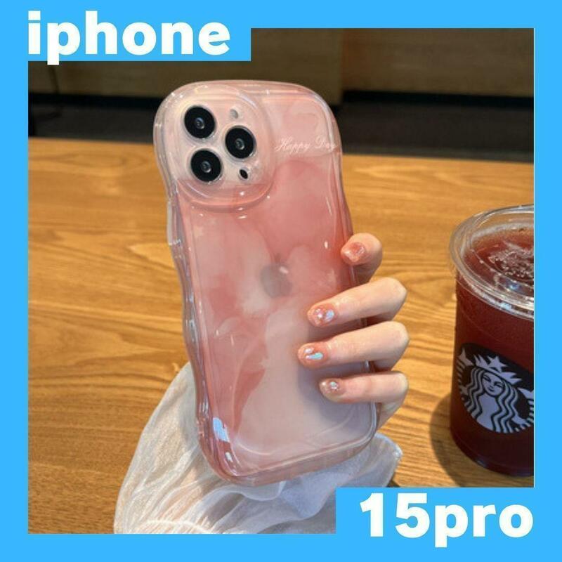 ぼかしグラデーション iPhone15proケース ピンク 水墨 透け感