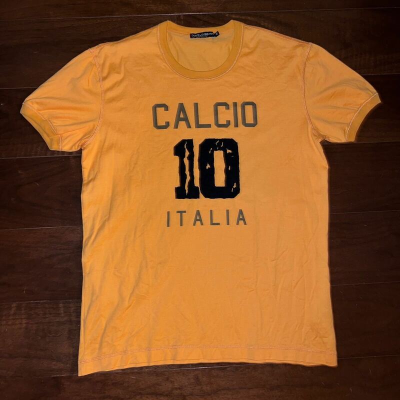 貴重即完売DOLCE&GABBANA ドルチェ&ガッバーナTシャツ 半袖 サッカー 90s オールド 48 オレンジ　イタリア購入