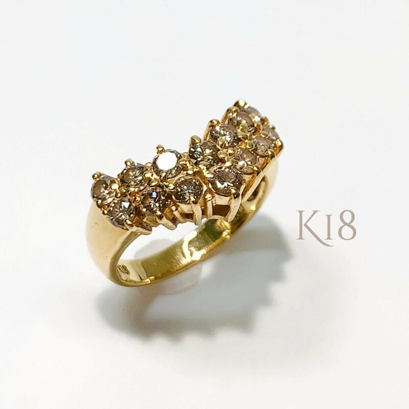 美品 K18 V字 ダイヤモンド リング 約9号 約4.0g 指輪 GOLD ゴールド 18金 750 18K ダイヤ 貴金属 刻印 レディース アクセサリー