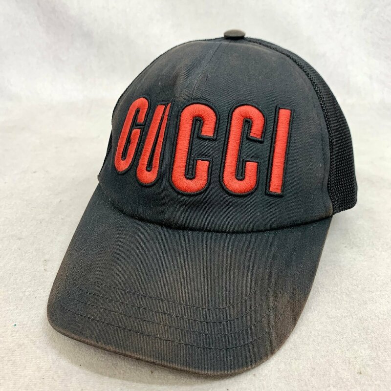 GUCCI グッチ 701324 592998 ロゴ 刺繍 ベースボール メッシュ キャップ 帽子 メンズ レディース M 58cm ブラック 黒 レッド 服飾雑貨